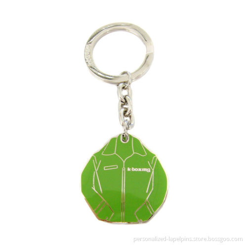 Green Metal Brass Material , Enamel And Nickel Plated Metal Keychains For Supermarkets